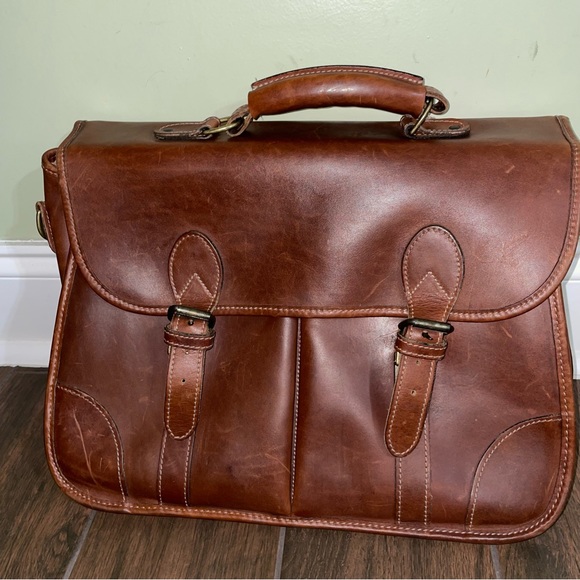 VTGSCHLESINGER Full Grain Cowhide Brown Leather Briefcase Attache Bag